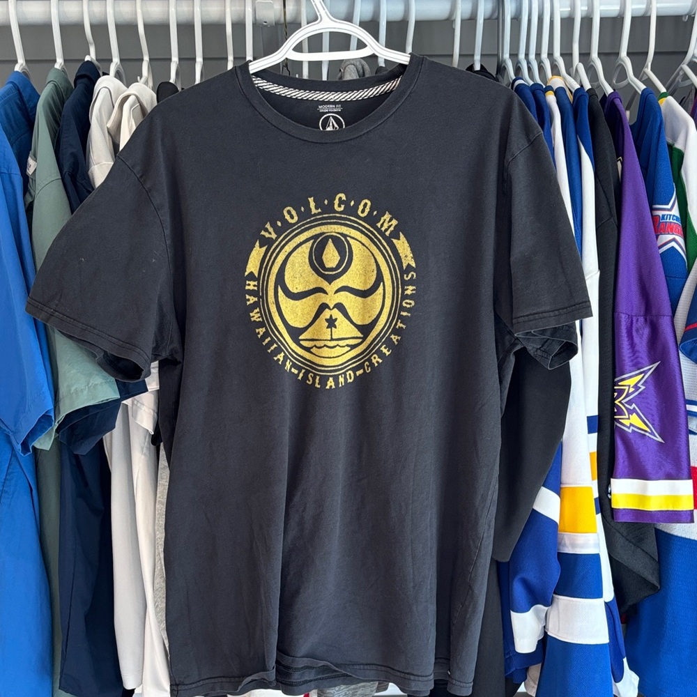 Volcom Black Tee with Gold Emblem
